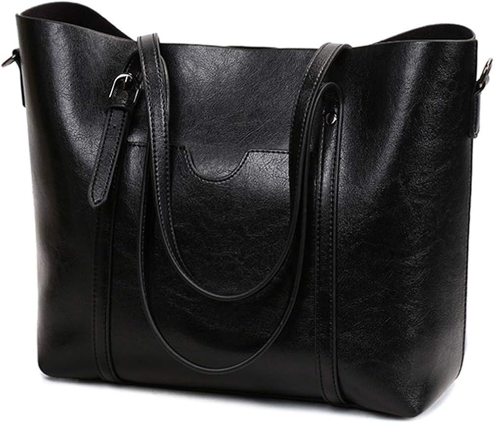 black leather work tote