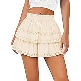 Women's Flowy Summer Shorts for Women Lace Layered Ruffle Pleated High Waist Mini Skirts Casual Swing Beach Skorts