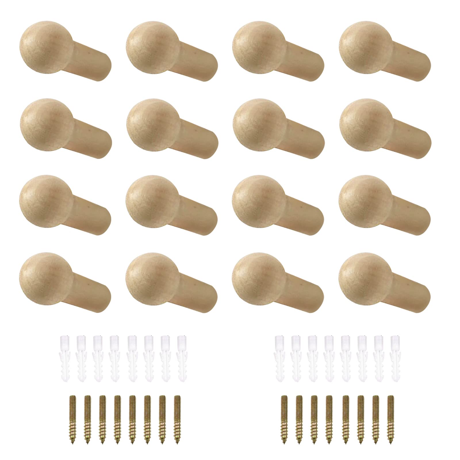 通用 16 Pcs Wall Hooks Rack Wall-Mount Wooden Coat Hooks Wall Mounted Entryway Hat Rack Wooden Coat Hooks Pegs with Screws for Wall Coat Hat Towel Heavy Duty Hooks