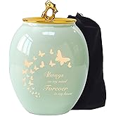 LINES ARTE Medium Urns for Human Ashes, 6.7x5.2Inch Ceramic Medium Size Butterfly Decorative Cremation Urns for Ashes Adult Female/Mom/Women