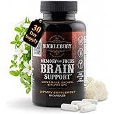 BUCKLEBURY Brain and Memory Supplements with Bacopa & Alpha GPC - Nootropic Brain Capsules for Cognitive Support, Focus & Mental Clarity - Memory and Focus Pills for Women & Men - Vegan 60 Capsules