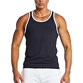 MIZOK Mens Gym Workout Sleeveless Tank Top Color Block Muscle Racerback Athletic Tops Ribbed Knit Shirt Black XL
