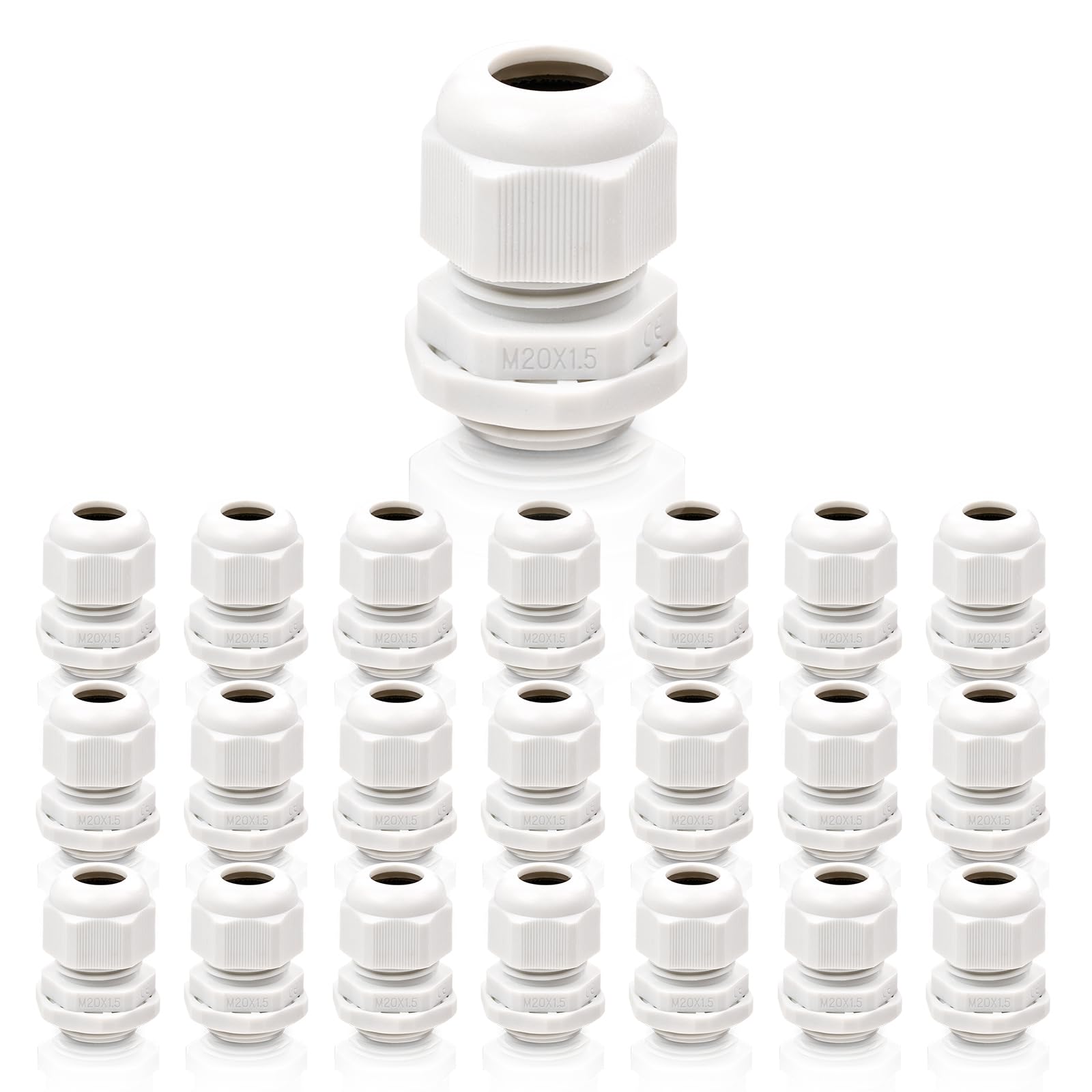 Sewokon 22pcs Cable Glands, M20 Cable Conduit Fittings Flush Mounting, Adjustable Waterproof Connectors Set, Plastic Nylon IP68 Gland for Wall-Mounted Distribution & Electrical Boxes