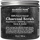 Activated Charcoal Body Scrub and Facial Scrub from Majestic Pure, 10 Oz - Natural Skin Care, Face Cleanser - Promotes Skin Whitening, Reduces Acne Scars, Blackheads and Helps Improve Complexion