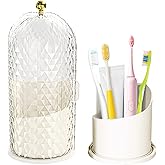 Multifunctional Rotating Toothbrush Holders with Sliding Lid, The 3-Slot Bathroom Countertop Vanity Organizer Perfect for Tooth Brush, Toothpaste, and Makeup Brushes Holder Storage (White)