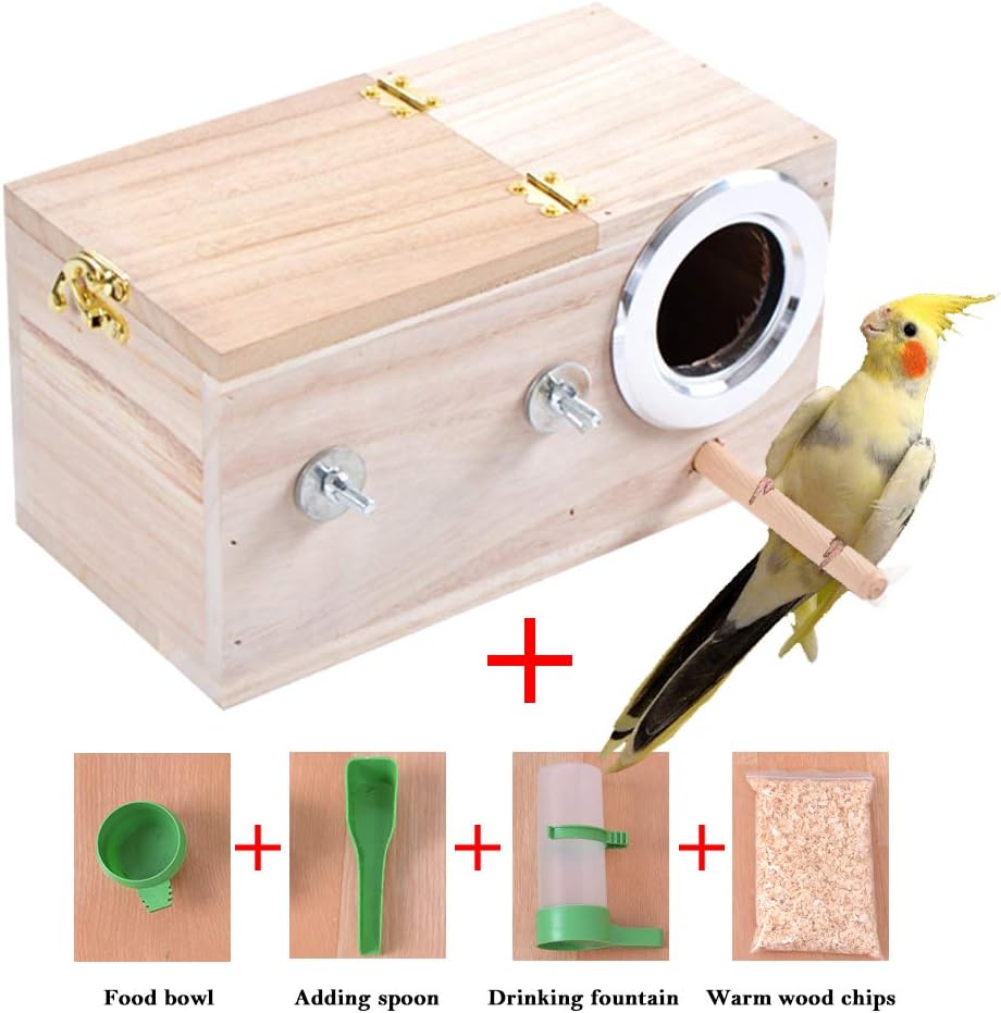 junkai Wooden Bird Breeding Box Parakeet Budgie Cockatiel Nesting Feeding Station House Cage Box Avairy
