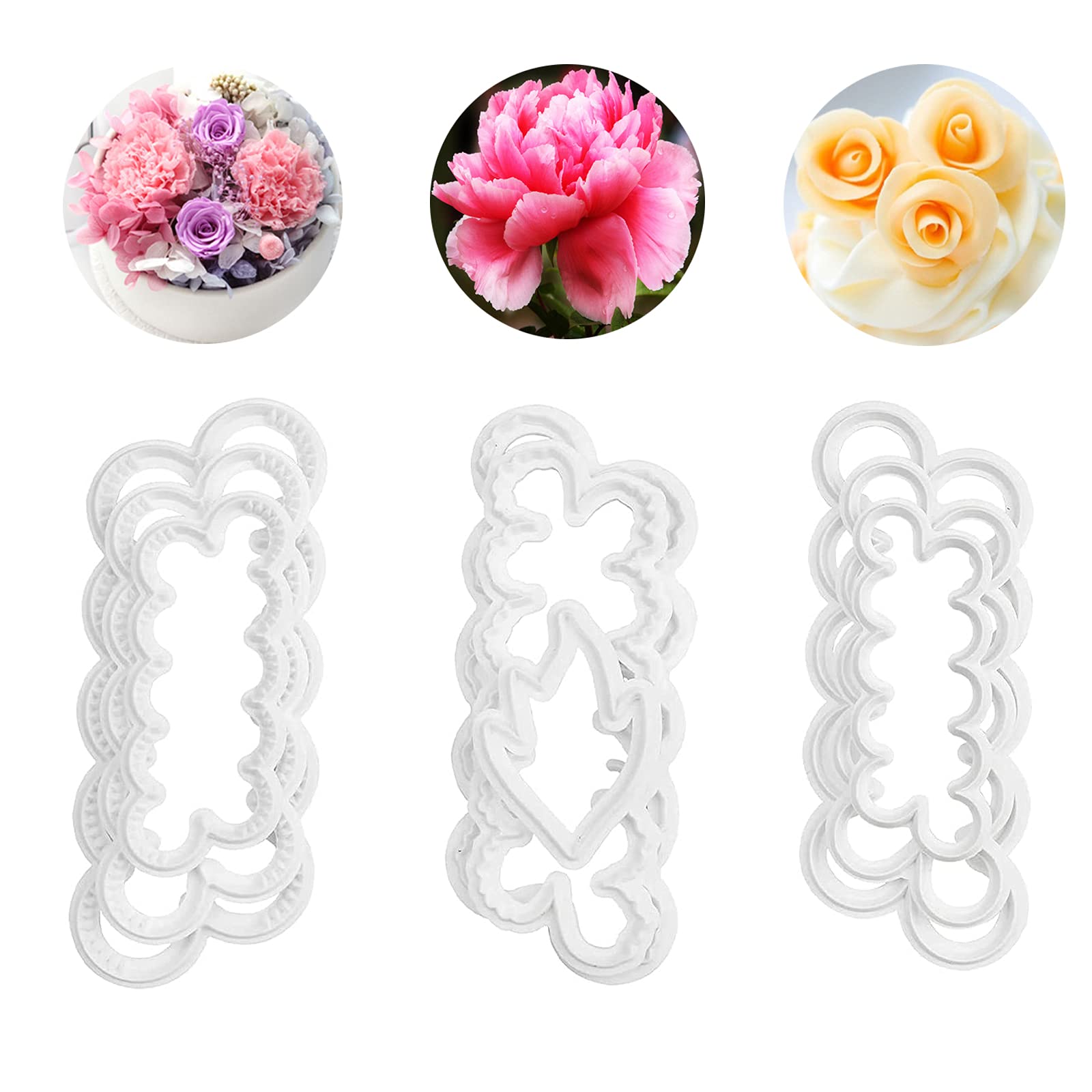 9 Pcs 3 Sizes Roses Carnations Peony Mould 3D Petal Cutter Cake Decorating DIY Baking Accessories Mould Fondant Rose Decorating for Cake Decorating Supplies Tools