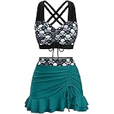 ROSE GAL Plus Size Gothic Skulls 2 Piece Swimsuits for Women Two Piece Tankini Set