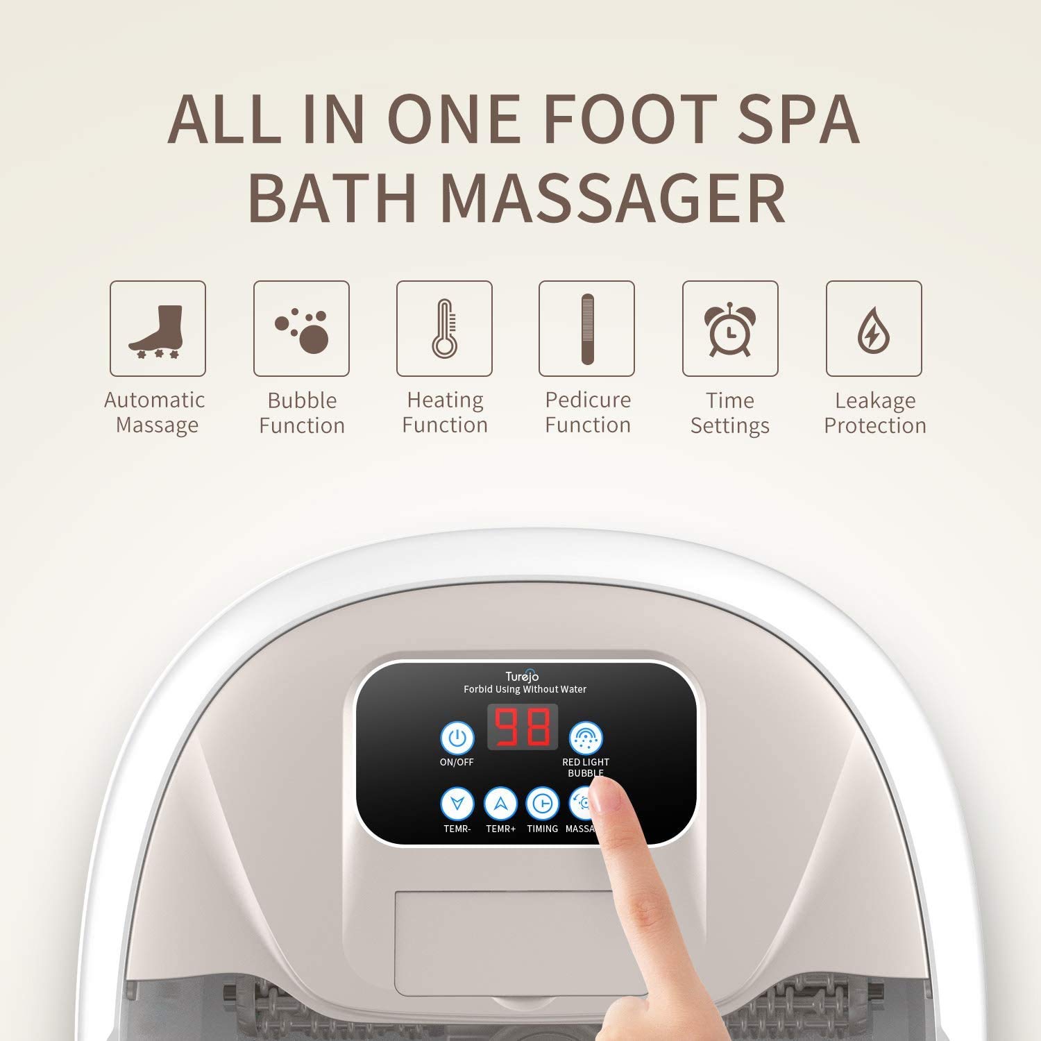 Turejo Foot Spa Bath Massager with Heat Bubbles, Upgraded 6 Automatic Massage Rollers & Pedicure Attachments, Pumice Stone, Time & Temprature Control, Soothe Your Tired Feet: Beauty