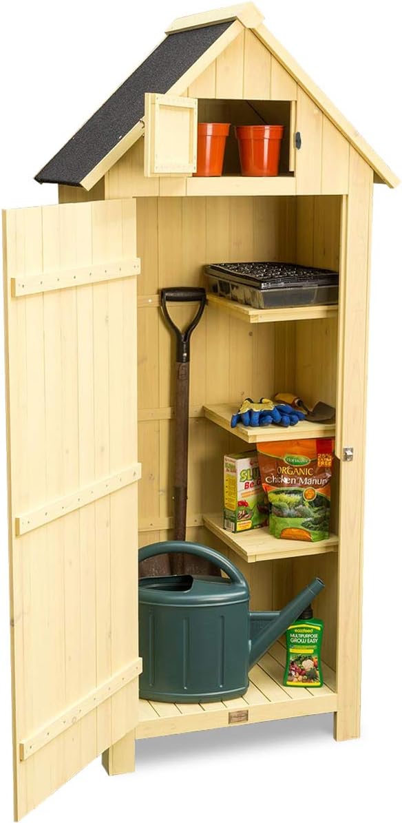 CHRISTOW Small Garden Shed, Tall Slim Wooden Outdoor Storage Shed, Compact Utility Sentry Unit, Slope Roof, Lockable Door, Shelves, Roof Hatch, 6ft