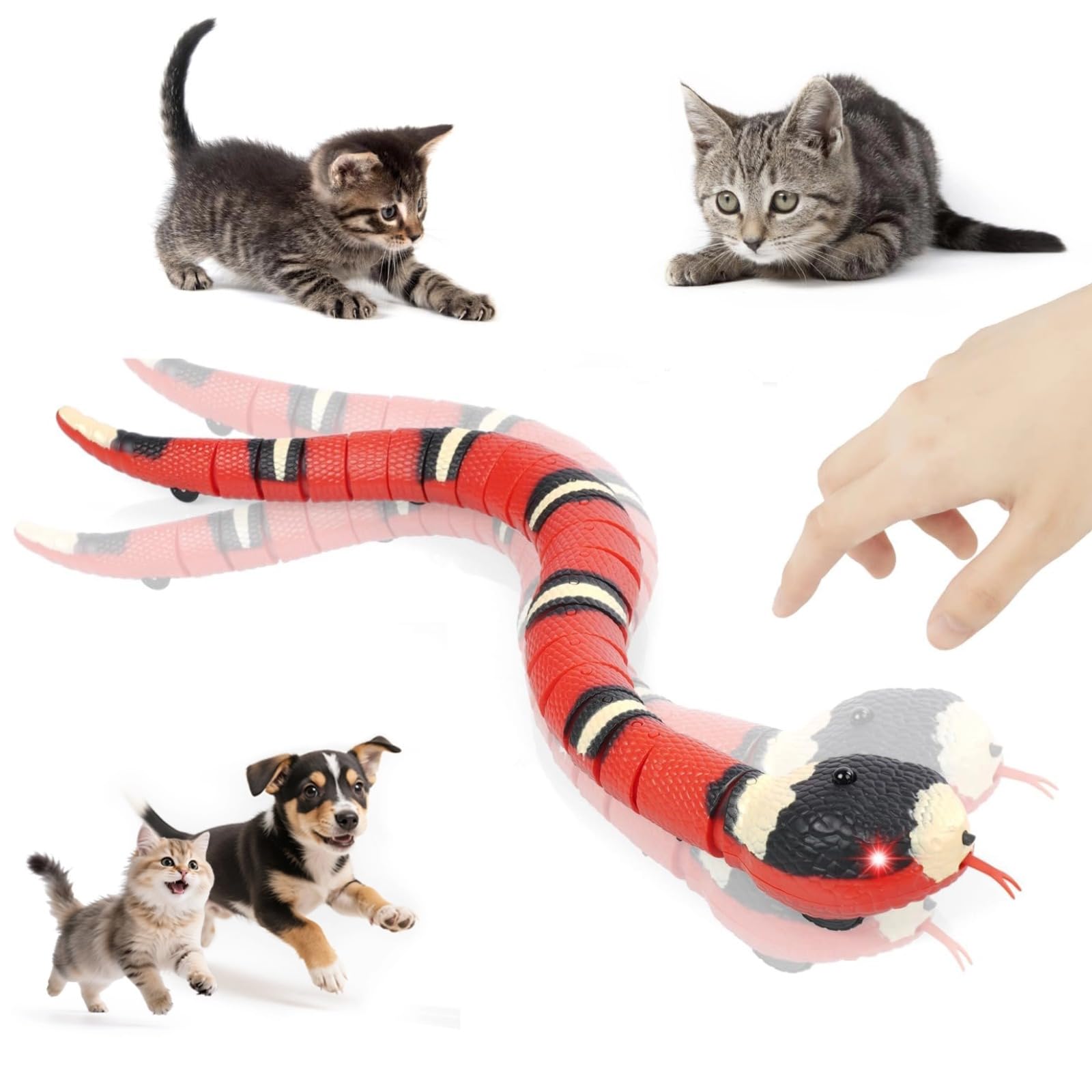 Adiwo Sensing Snake Toy, Electric Snake Toy, USB Simulation Cat Interactive Toys, Retractable Tongue & Swinging Tail, Party Halloween Tricky Realistic Fake Toy for Cats Dogs Pet
