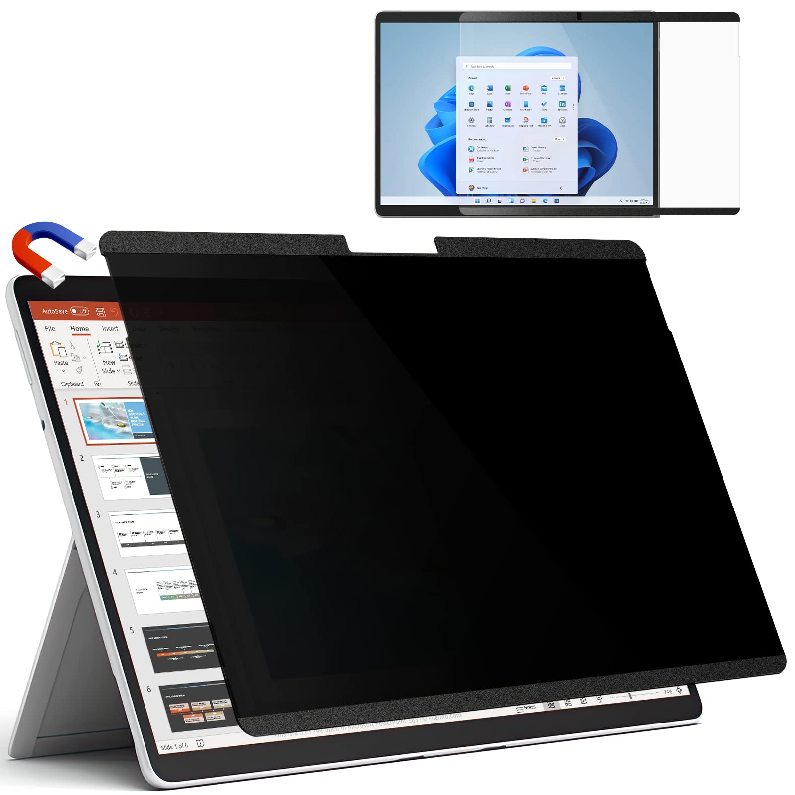 IPROKKO Magnetic Privacy Screen for Microsoft Surface Pro 9 2022 / Surface Pro 8 2021 / Surface Pro X (2021&2019), Surface Pro Privacy Filter 13 Inch, Anti-Glare Blue Light Screen Protector — image 1