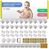 Magnetic Cabinet Locks for Babies, Child Safety Locks, 20 Pack | Baby Proof Cabinet and Drawer Locks, Hidden Safety Locks for Bath &amp; Kitchen Cabinets, Easy No-Drill Install, 3 Keys