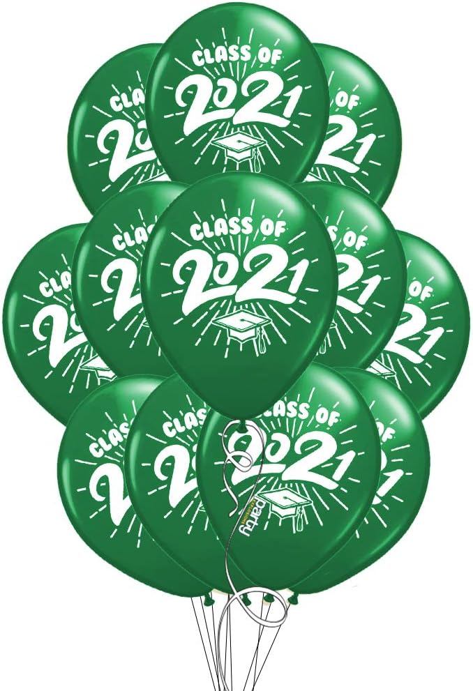 School Colors Graduation 11" Latex Balloons - Pack of 12 (2021, Green): Health & Personal Care