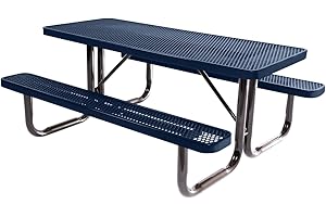 COATEDOUTDOORFURNITURE Coated Outdoor Furniture Heavy-Duty Portable Outdoor Picnic Table, Thermoplastic Coated Expanded Metal Commercial-Grade Patio Dining Furniture Made in America (6ft Rectangular, Dark Blue)