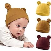 ZURLEFY Cotton Newborn Hats for Unisex, Bear Ears Baby Girl Boy Beanie Hat for Newborn, Infant, Toddler Cap
