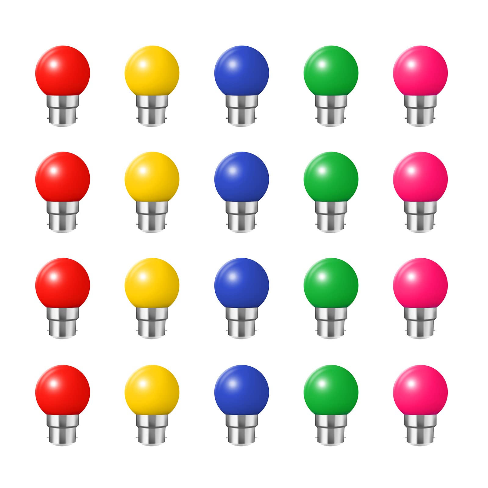 HUAMu 20 Pack B22 Bayonet Cap LED Coloured Light Bulbs, 2W G45 Mini Globe Golfball Bulbs for Outdoor Patio Garden Party Christmas, Mixed Colored Red Yellow Blue Green Pink — image 1