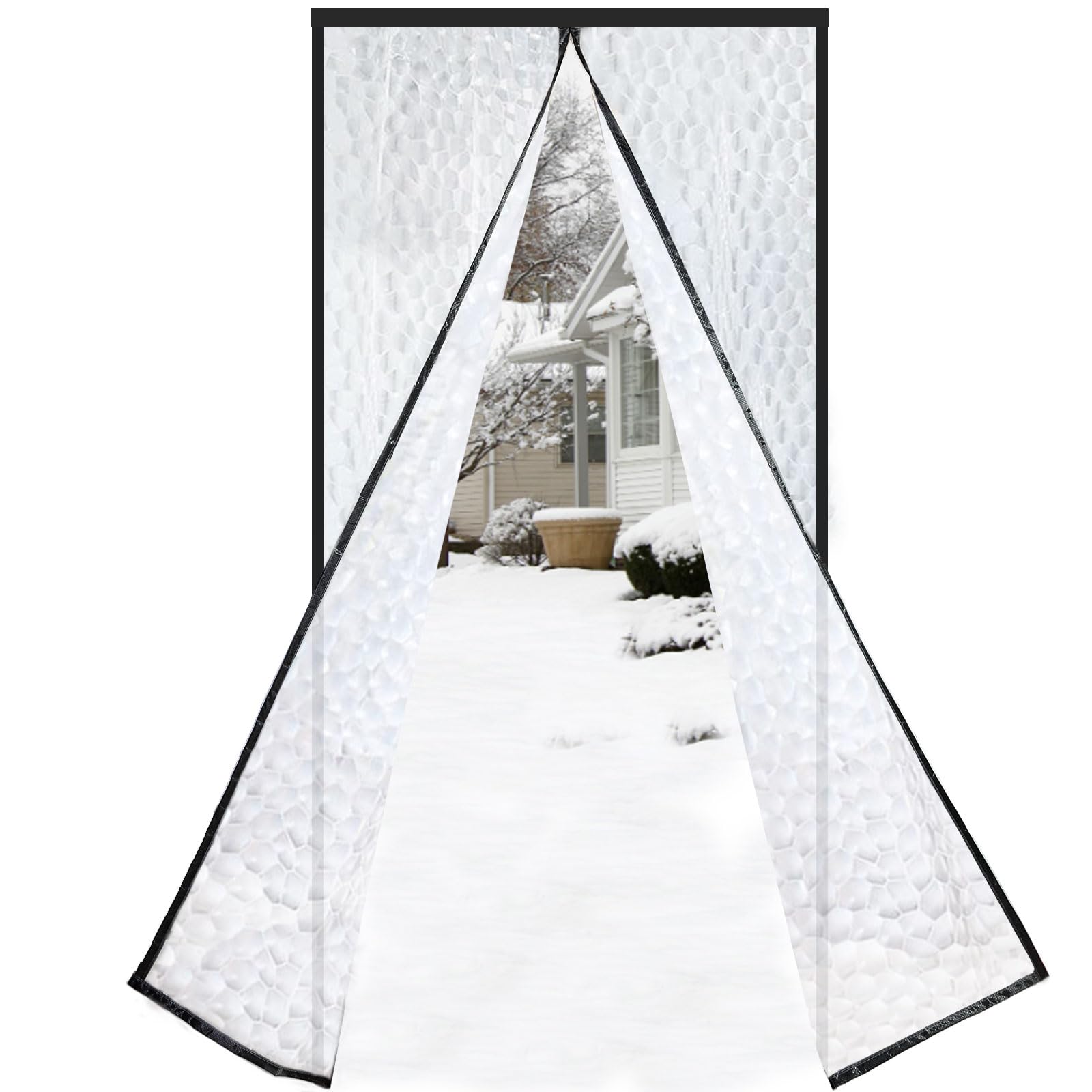Risareyi Magnetic Thermal Insulated Door Curtain Semi-Transparent EVA Door Cover Anti-Dust Waterproof Windproof Auto-Closing for Living Room, 80x215cm, Black