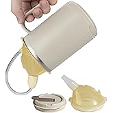 VOPHIA Senior Water Cup Sippy Cups for Elderly, 13.5oz Spill Proof Cup, Stainless Steel Sippy Cup with Lids, No Spill Feeding Cups for Patient Disabled Maternity Drink Water Milk Soup (Beige)