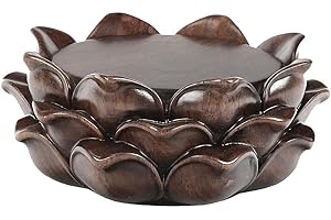 Round Lotus Pedestal Stand Handmade Carved Ebony Wood Base, Buddha Stand & Vase Base Stand for Decor