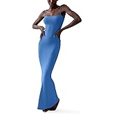 PUMIEY Women's Soft Lounge Long Slip Dress Sexy Sleeveless Backless Bodycon Maxi Dresses for Women