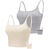 Chilylori Seamless Sports Bra Cropped Tank Top with Adjustable Straps Workout Tops Ribbed Sports Bra for Women 2 Pack
