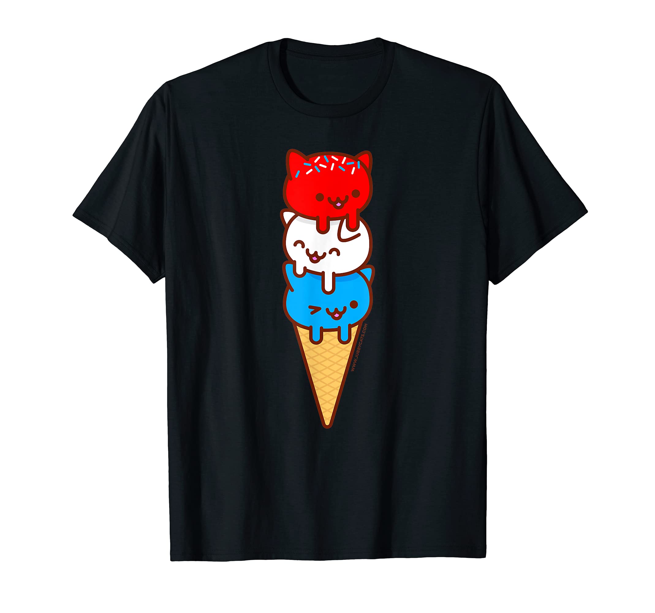 Cute Triple Ice Cream Cone Cats - Red White & Blue T-Shirt