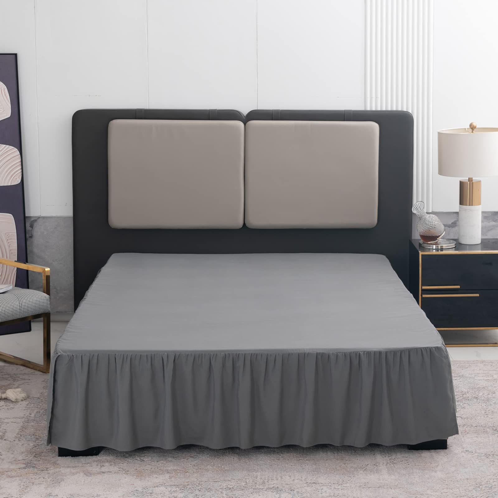 Photo 1 of Grey Bed Skirt Full Size Ruffled Bed Skirt with Split Corners, Full Bed Skirt 12 Inch Drop, Full Size Bed Skirt Grey for Ruffled Bed Skirt with Split Corners, Bed Skirt Full Size