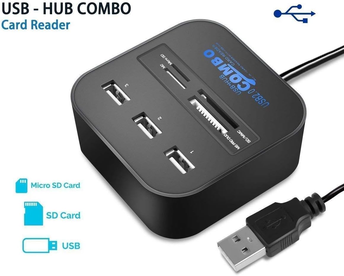 WireScorts 3 Port USB 2.0 Hub + All in One Combo Card Reader for Pen Drive/Cameras/Mobiles/PC/Laptop/Notebook/Tablet or Docking Station/ MP3s/PDAs(Combo Card Reader Multi Colour)