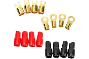 KHGUZ 4 Pairs Car Strip Spade Terminal Fork Adapters, 4 Gauge Vehicle Crimp Barrier Spades Connectors, Automotive Speaker Wire Cable Terminal Plugs Accessories, Universal Fit