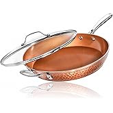 Gotham Steel Hammered Copper 14 Inch Non Stick Frying Pan with Lid, Nonstick Frying Pan with Ceramic Coating and Induction Plate for Even Heating, Oven / Dishwasher Safe, 100% Healthy &amp; Non Toxic