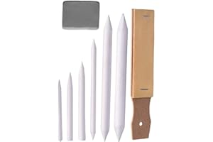 TUYOUNGER Paper Blending Stumps and Tortillions Sandpaper Pencil Sharpener Pointer Art Blenders with Kneaded Eraser for Student Sketch Drawing Tools (White)