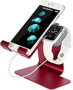 Tranesca 2-in-1 Charging Stand Compatible with Apple Watch Series 6/5/4/3/2/1 and Apple Watch SE (38mm/40mm/42mm/44mm) and iPhone/iPad (Red-Must Have Apple Watch Accessories)