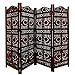 Benjara , Brown Hand Carved Sun And Moon Design Foldable 4-Panel Wooden Room Divider