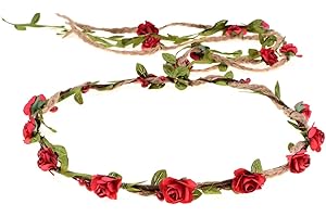 DDazzling Flower Crown Floral Wreath Headband Floral Garland Headbands photo props (Red)