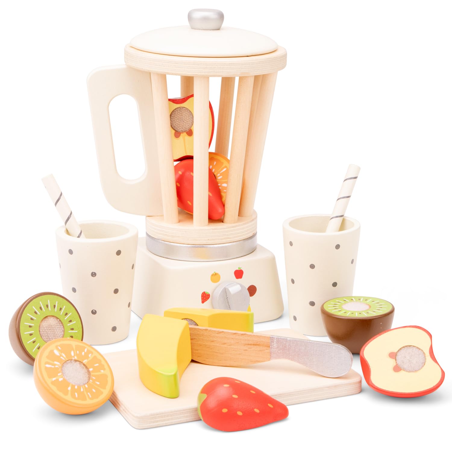 Woet® Wooden Toy Smoothie Maker Set for Kids - Pretend Play Kitchen Appliance - With Fruit and Cup - Age 3 Years+