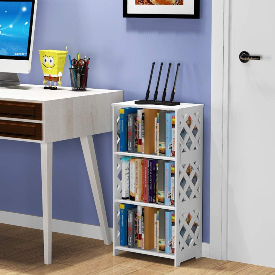 Rerii Bookcase, 3 Tier Kids Small Bookshelf, Book Organizer Storage Case Open Shelf Rack, Display Shelves for Bedroom Living Room Bathroom Office, White: Furniture & Decor