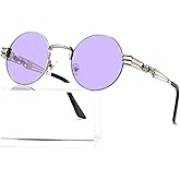 AIEYEZO Round Steampunk Sunglasses for Men Women Retro Circle Hippie Glasses Metal Frame 100% UV Blocking Lens