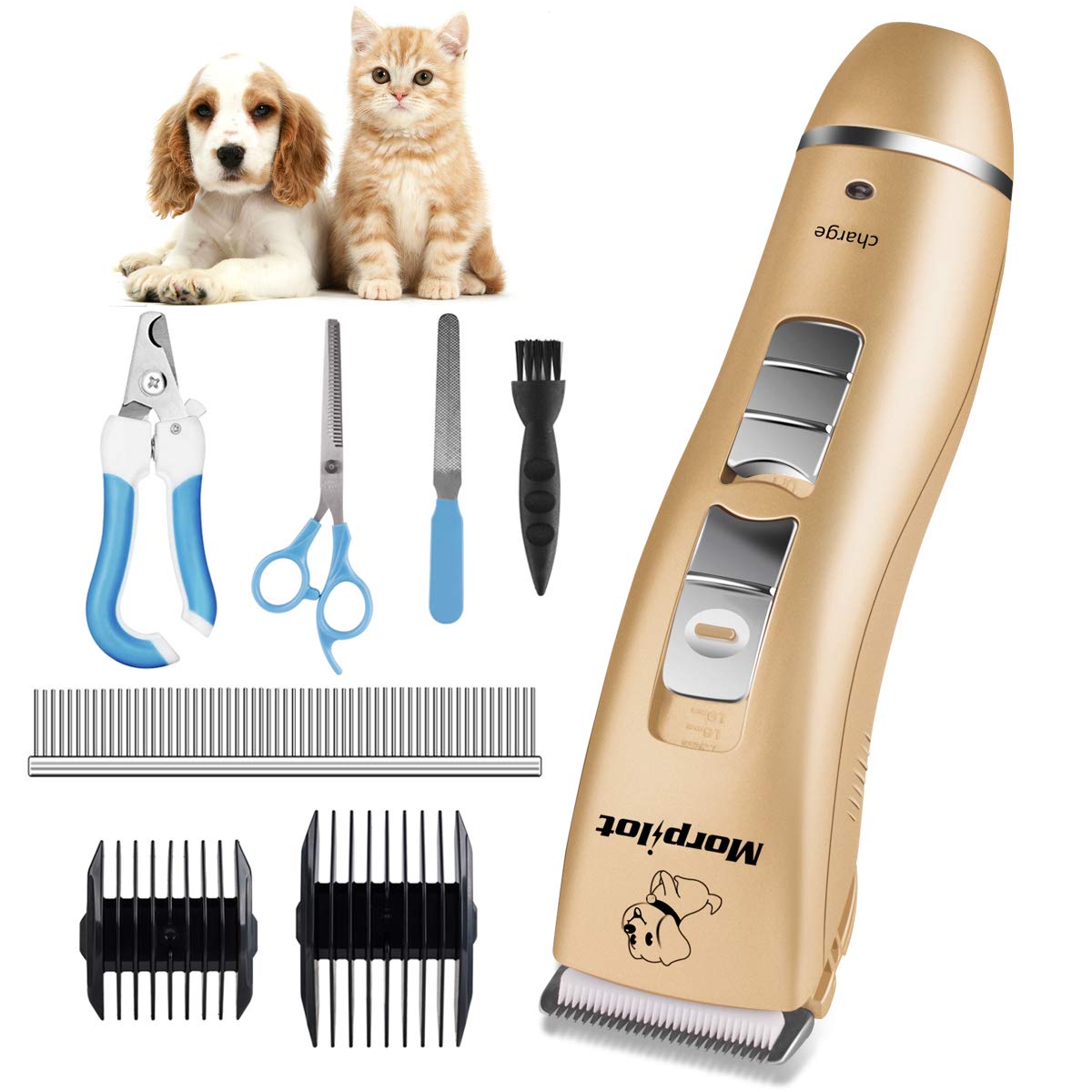 morpilot Tondeuse Chien Chat Tondeuse Animaux Electrique Professionnelle sans Fil Rechargeable USB Rasoir Toilettage Animaux Clippers avec Ciseaux et Peigne Acier et Multi Accessoires