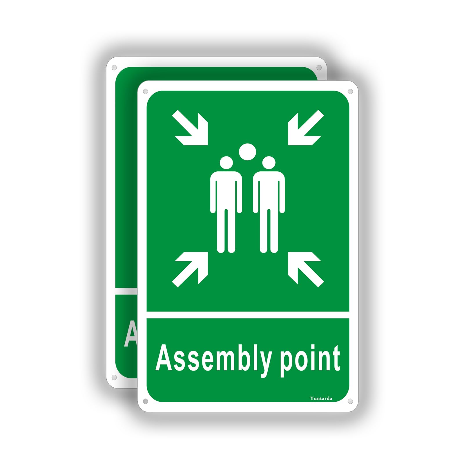 Assembly Point Sign,Yuntarda 2 Pack 30x20cm Fire Action Safety Sign