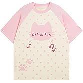 Y2K Cutecore Kawaii Teen Shirt Coquette Harajuku Oversize Japan Cat Print Cute Tshirt Top Clothes