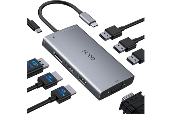 USB C Docking Station Dual Monitor for HP,Laptop Docking Station 3 Monitors | USB C Hub Quad Display USB C Adapter to 4K HDMI+DP+VGA,3USB 2.0,PD,USB C Dock Dongle 8 in 1 Computer Docking Station for Dell