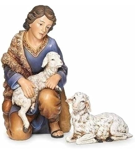 Amazon.com: Roman Kneeling Shepherd Boy with Lamb Figurine – Hand