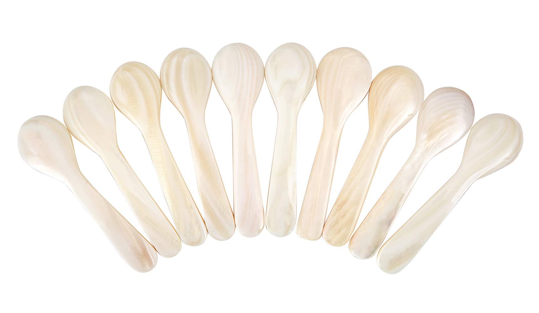 DUEBEL Set of 10 White Mother of Pearl MOP Caviar Spoons for Caviar, Egg, Icecream, Coffee Serving (White, 9x2.4cm)