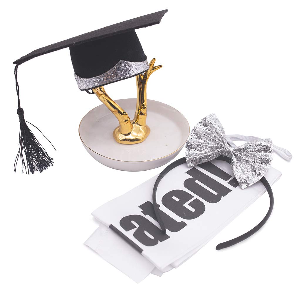 DomeStar Graduation Cap Sash Bowtie Set, Graduation Sash and Graduation Headband and Sequin Grad Bow Ties 3PCS Graduation Accessory Party Costume