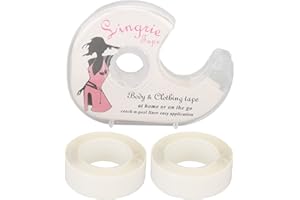 Double Sided Tape for Clothes, 2 Rolls 16.4 Feet Transparent Body Tape with Dispenser, Strong Adhesive for Skin and Fabric, W