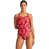ARENA Women's Swimsuit Puzzled Team Print MaxLife Sports Suit Challenge Back One Piece Bathing Suit Competition Training Racing Swimwear, Red/Red Multi, US Size 22