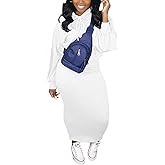 LETSVDO Womens 2 Piece Sweatshirt Solid Long Sleeves Hoodie Bodycon Maxi Dress