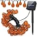 YBB Solar Pumpkin String Lights, Waterproof Halloween Christmas Decoration String Lights, 30 LED Lights 8 Flickering Modes Jack-O-Lantern for Outdoor, Home, Patio, Garden (7.5m/25ft- Warm White)