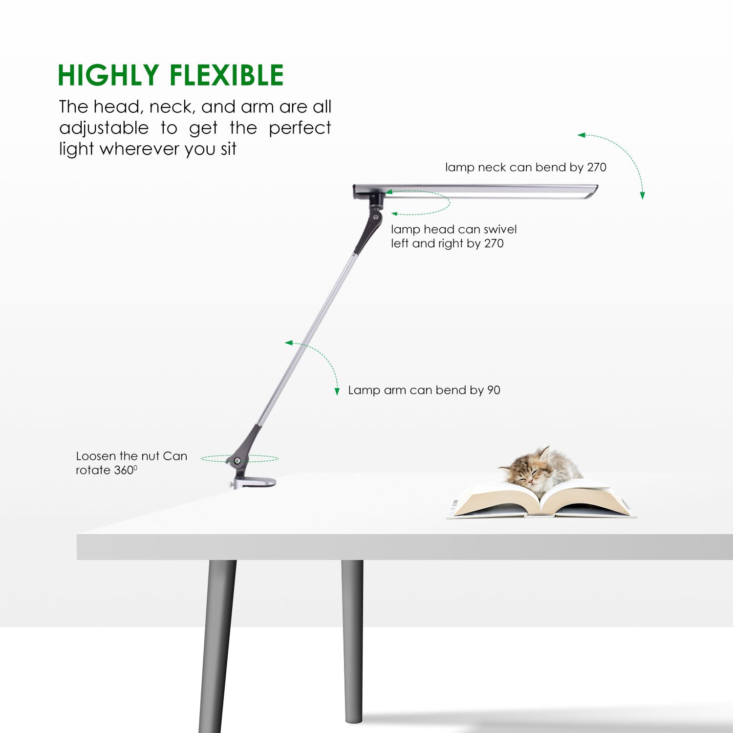 LED Desk Lamp, Joly Joy Dimmable Eye-Caring Swing Arm Lamps, 12W Full Metal Task Lamp with Clamp for Working Studying, 5 Color Modes, 5 Brightness Levels, Touch Control and Memory Function (Silver)